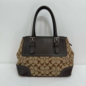 👜 Coach Hamptons Signature Jacquard & Brown Leather Tote Bag – NWOT